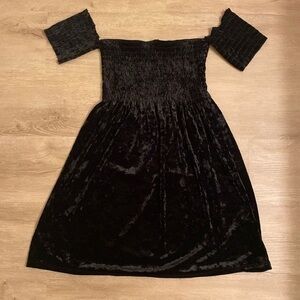 Tres Bien Black Crushed Velvet Mini Dress Off Shoulder 90s Goth